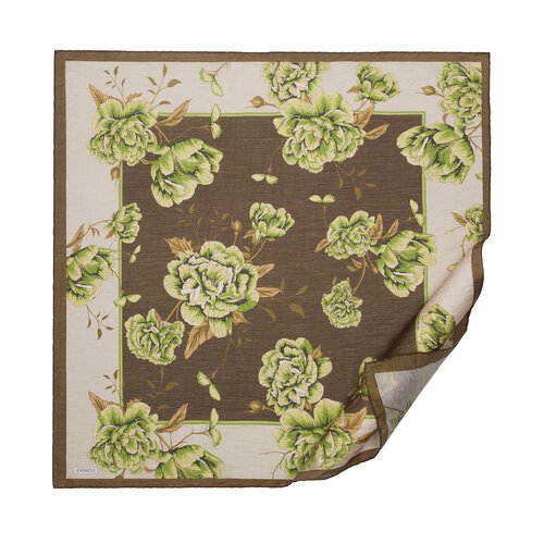 Khaki Green Peony Print Tencel Scarf