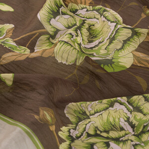 ipekevi - Khaki Green Peony Print Tencel Scarf (1)