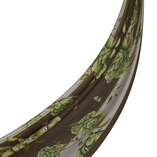 Khaki Green Peony Print Tencel Scarf