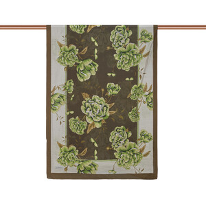 ipekevi - Khaki Green Peony Print Tencel Scarf (1)