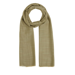 Khaki Green Plain Cotton Silk Scarf - Thumbnail