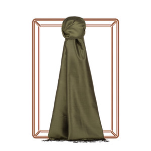 Khaki Green Plain Silk Scarf - Thumbnail