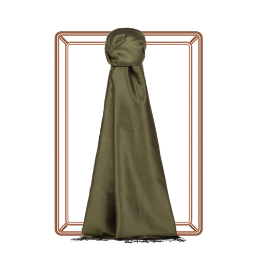 Khaki Green Plain Silk Scarf