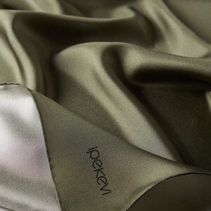 Khaki Green Plain Silk Twill Scarf - Thumbnail