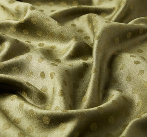 Khaki Green Polka Wool Silk Scarf - Thumbnail