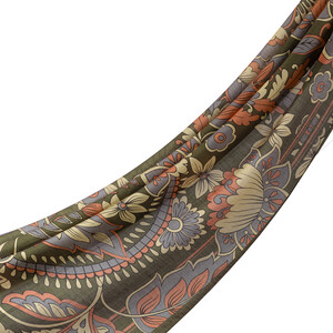 Khaki Green Royal Ivy Pattern Tencel Scarf - Thumbnail