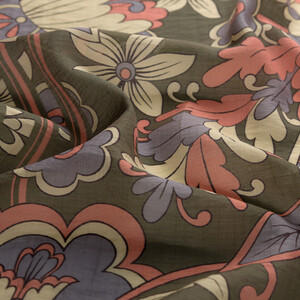 Khaki Green Royal Ivy Pattern Tencel Scarf - Thumbnail