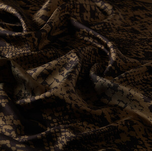 Khaki Green Snake Print Silk Twill Scarf - Thumbnail