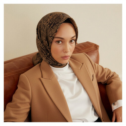 Khaki Green Snake Print Silk Twill Scarf