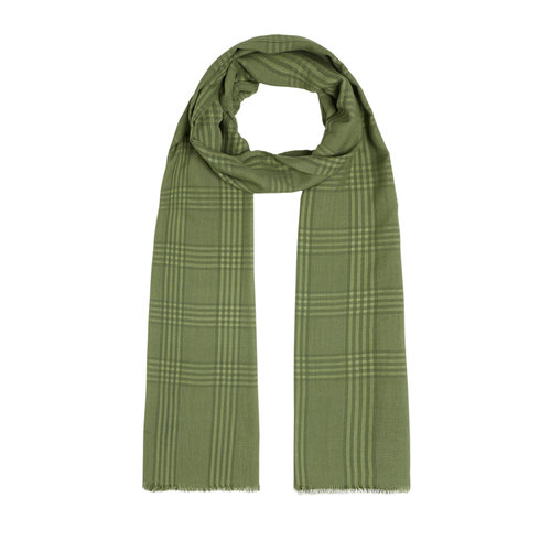 Khaki Green Tartan Plaid Cotton Silk Scarf