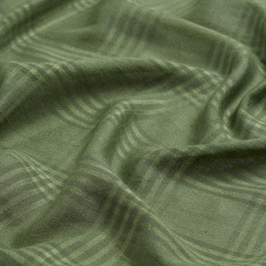 Khaki Green Tartan Plaid Cotton Silk Scarf - Thumbnail
