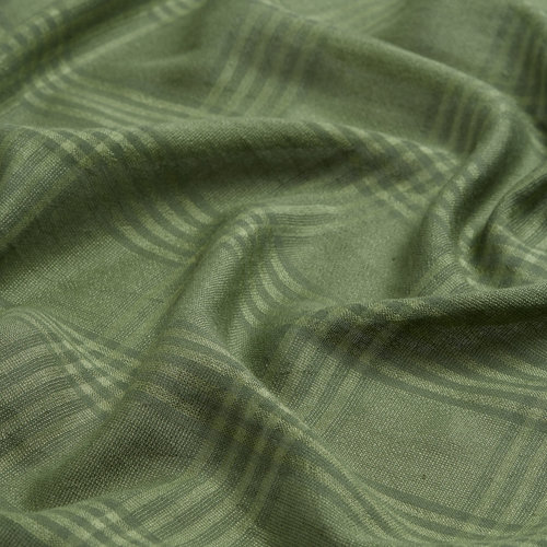 Khaki Green Tartan Plaid Cotton Silk Scarf