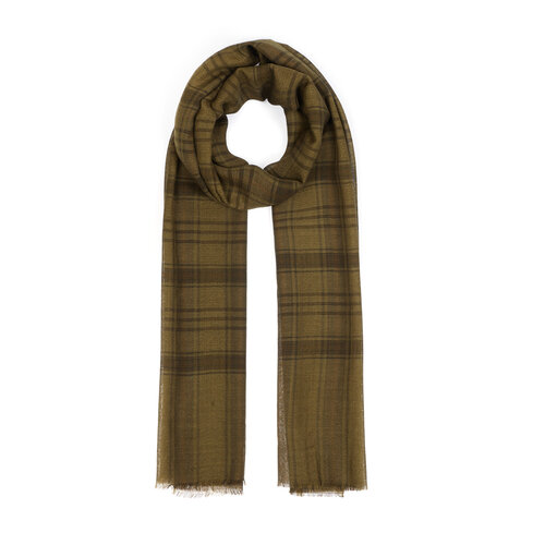 Khaki Green Tartan Plaid Wool Silk Scarf