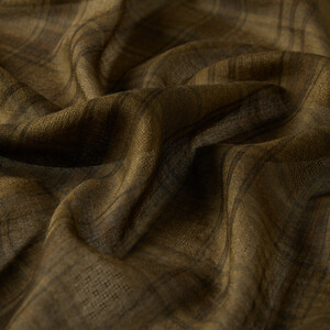 Khaki Green Tartan Plaid Wool Silk Scarf - Thumbnail