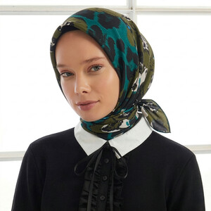 Khaki Hercai Fur Twill Silk Scarf - Thumbnail
