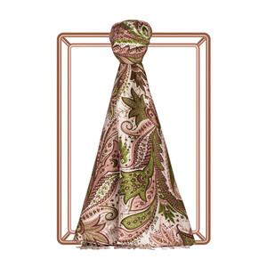 Khaki Paisley Print Silk Scarf - Thumbnail