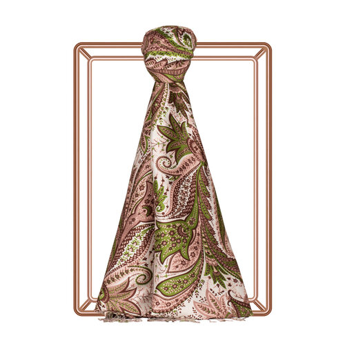 Khaki Paisley Print Silk Scarf