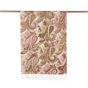 Khaki Paisley Print Silk Scarf - Thumbnail