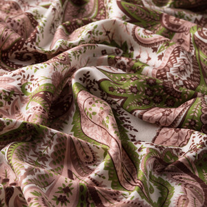 Khaki Paisley Print Silk Scarf - Thumbnail