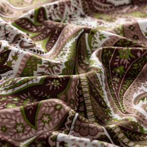 Khaki Paisley Print Silk Scarf - Thumbnail
