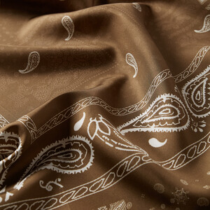 Khaki Patchwork Patterned Twill Silk Scarf - Thumbnail