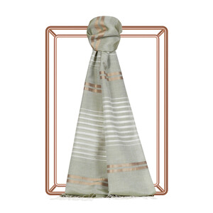  Khaki Perspective Line Pattern Cotton Silk Scarf - Thumbnail
