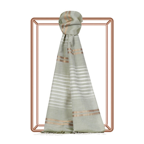  Khaki Perspective Line Pattern Cotton Silk Scarf