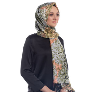 Khaki Snakeskin Print Silk Shawl - Thumbnail