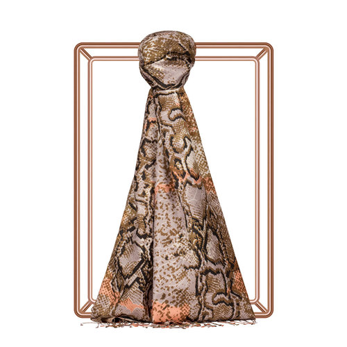 Khaki Snakeskin Print Silk Shawl