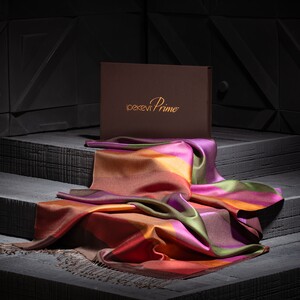 ipekevi - شال حرير فاخر ذو وجهين مخطط لون بريكي