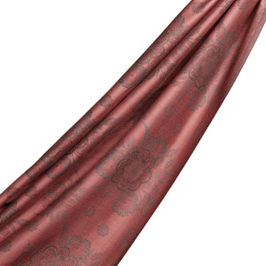 ipekevi - شال قطن وحرير جاكار ورود لون بريكي