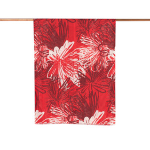 Kırmızı Gölge Çiçeği Desenli Saten İpek Şal - Thumbnail