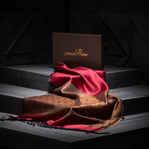 شال حرير جاكار فاخر منسوج يدويًا لون احمر