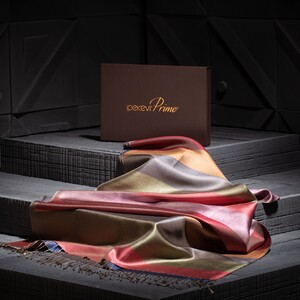 ipekevi - شال حرير فاخر ذو وجهين مخطط لون أزرق جينز