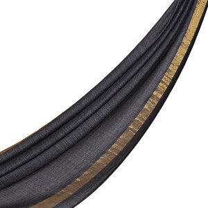 ipekevi - شال صوف وحرير بشريط ذهبي لون أزرق