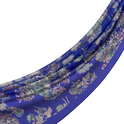 Denim Blue Chrysanthemum Print Tencel Scarf