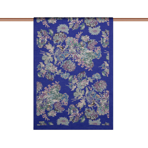 Denim Blue Chrysanthemum Print Tencel Scarf
