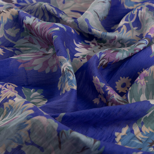 Denim Blue Chrysanthemum Print Tencel Scarf