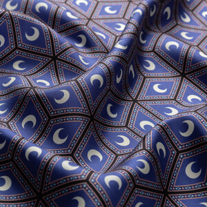 Kot Mavisi Şam İşi Sedef Desenli Tivil İpek Eşarp - Thumbnail