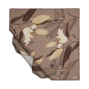 ipekevi - ايشارب حرير تويل تصميم ورود لون بيج غامق ipekevi - ايشارب حرير تويل تصميم ورود لون بيج غامق