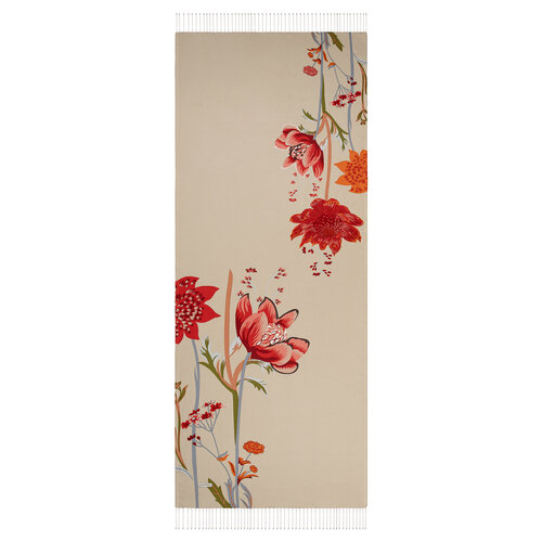 Krem Amaryllis Desenli İpek Şal