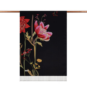 ipekevi - Siyah Amaryllis Desenli İpek Şal (1)