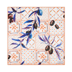 ipekevi - Krem Bakır Zeytin Hasatı Saten İpek Mendil