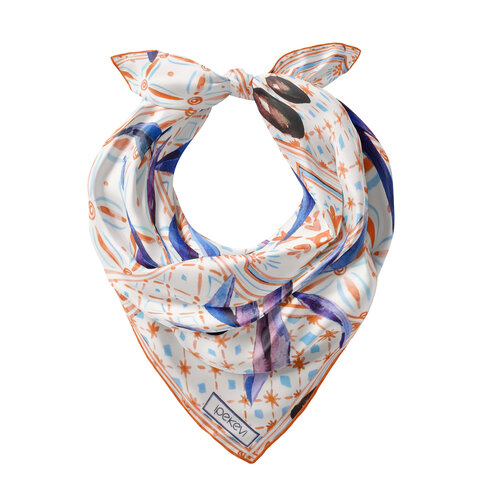 Krem Bakır Zeytin Hasatı Saten İpek Mendil