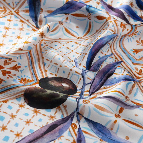 Krem Bakır Zeytin Hasatı Saten İpek Mendil