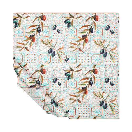 Krem Bakır Zeytin Hasatı Tivil İpek Eşarp