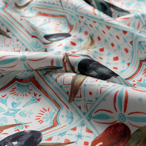 ipekevi - Krem Bakır Zeytin Hasatı Tivil İpek Eşarp (1)