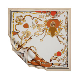 ipekevi - Krem Barok Zinciri Tivil İpek Eşarp