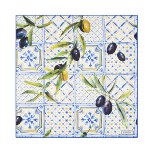 ipekevi - Krem İndigo Zeytin Hasatı Saten İpek Mendil