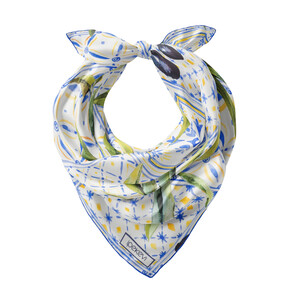 ipekevi - Krem İndigo Zeytin Hasatı Saten İpek Mendil (1)